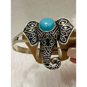Elephant cuff bracelet with turquoise stone